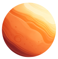 Illustration d’une planète orange et beige avec des strates ondulées rappelant une atmosphère gazeuse, dans un style cartoon.